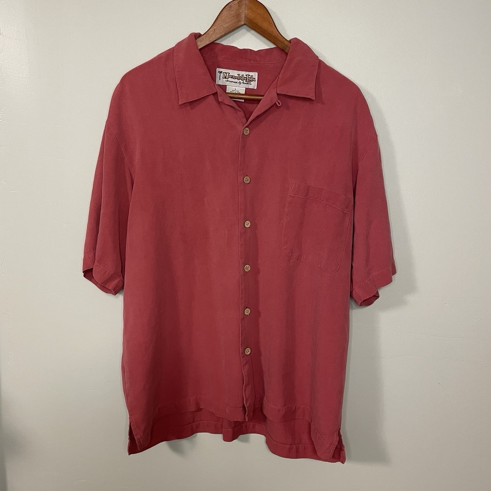 Honolulu Lulu 100% Silk Men's Red Button‎ Front Shirt Size Large Vintage